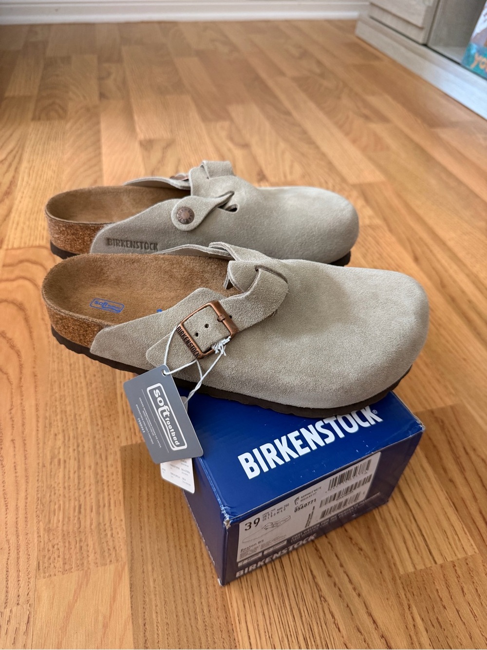 Birkenstock Boston Clogs in Taupe Suede
